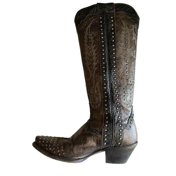 Dan Post Tempted Studded Women's Cowboy Boots 8.5 Leather Brown Black Metallic - Picture 6 of 15